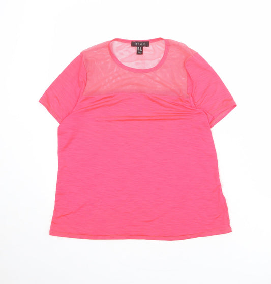 NEXT Womens Pink Polyester Basic T-Shirt Size 14 Round Neck - Mesh Neckline