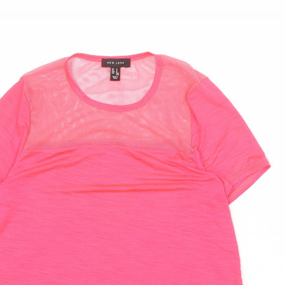 Next Womens Pink Polyester Basic T-Shirt Size 14 Round Neck - Mesh Neckline