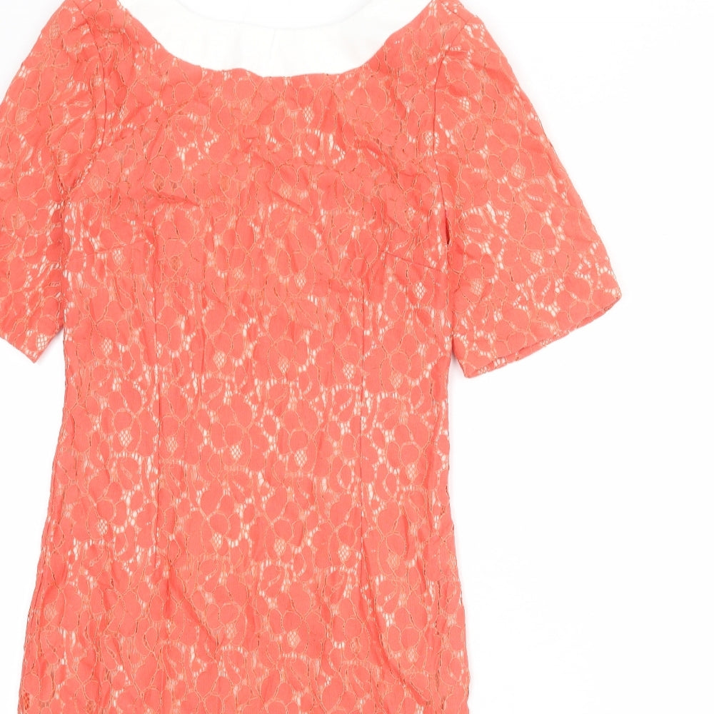 Guray Womens Pink Polyester Shift Size 8 Boat Neck Zip