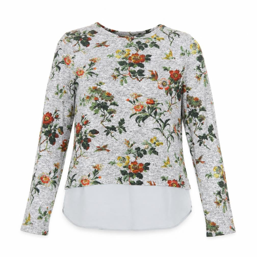 Oasis Womens Grey Round Neck Floral Viscose Pullover Jumper Size S