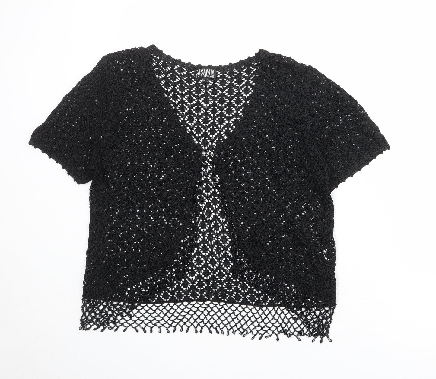 CASAMIA Womens Black V-Neck Polyester Cardigan Jumper Size M - Size M-L