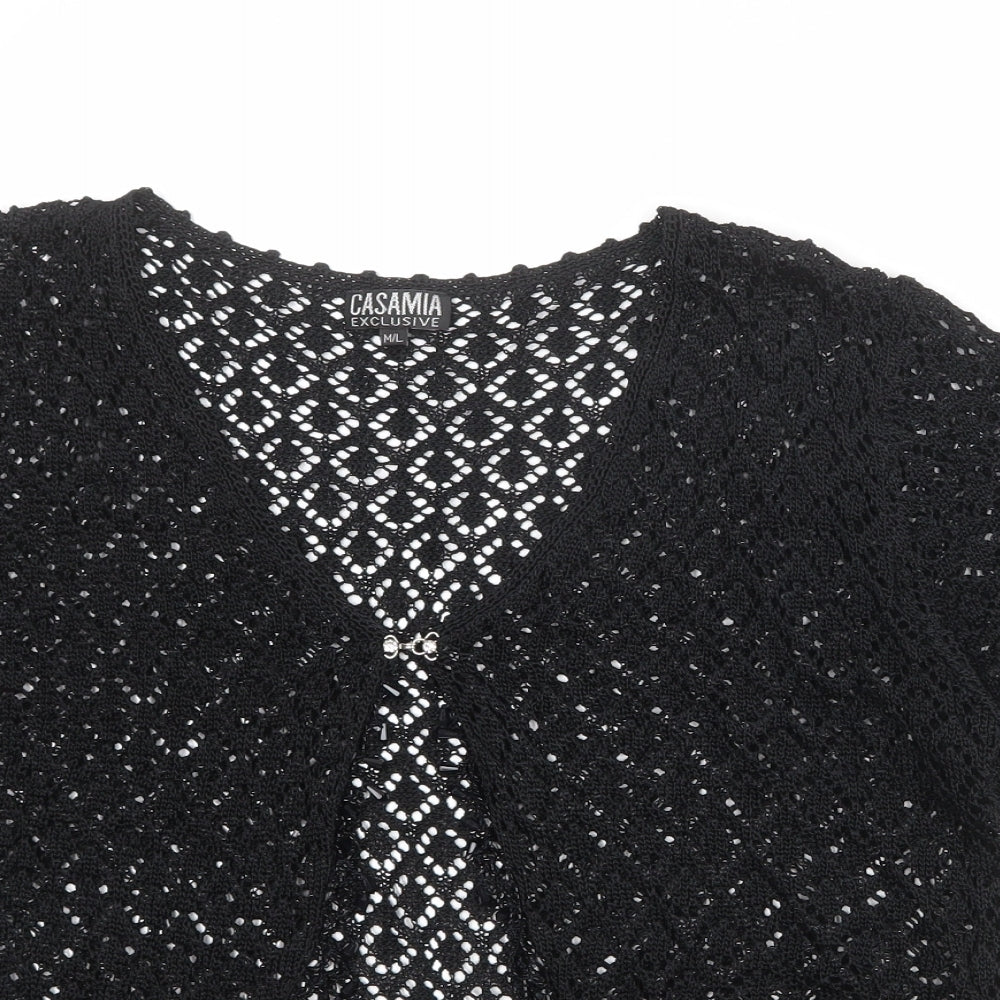CASAMIA Womens Black V-Neck Polyester Cardigan Jumper Size M - Size M-L