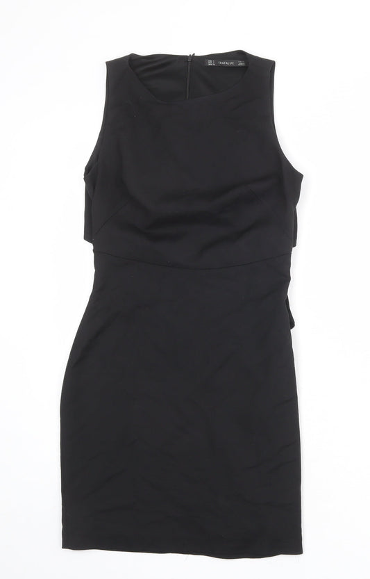 Zara Womens Black Polyester Shift Size S Round Neck Zip