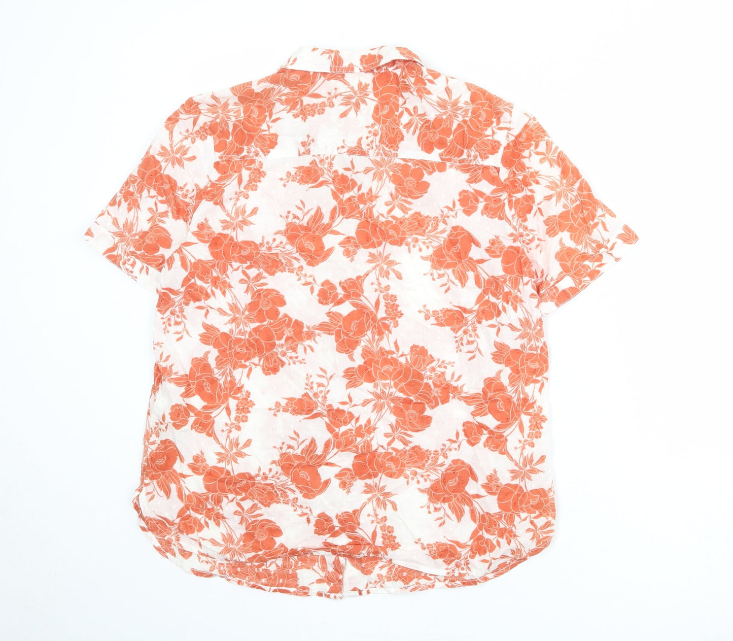 Classic Womens White Floral 100% Cotton Basic Button-Up Size 14 Collared