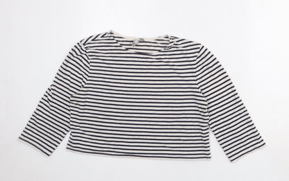 Additional front view of ASOS women’s white striped polyester cropped blouse, size UK 18, round neck