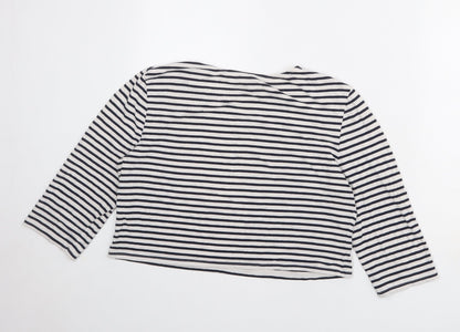 Back view of ASOS women’s white striped polyester cropped blouse, size UK 18, round neck