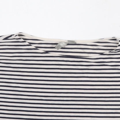 Close-up detail of ASOS women’s white striped polyester cropped blouse, size UK 18, round neck