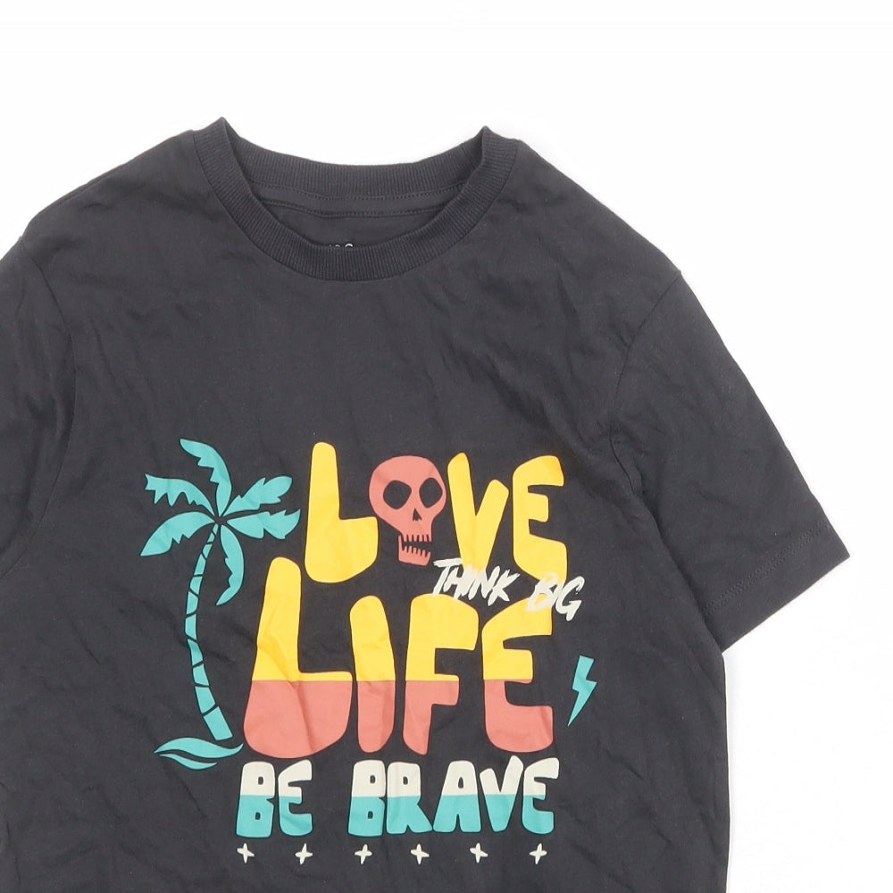 Marks and Spencer Boys Grey 100% Cotton Basic T-Shirt Size 9-10 Years Round Neck Pullover - Love Life Be Brave
