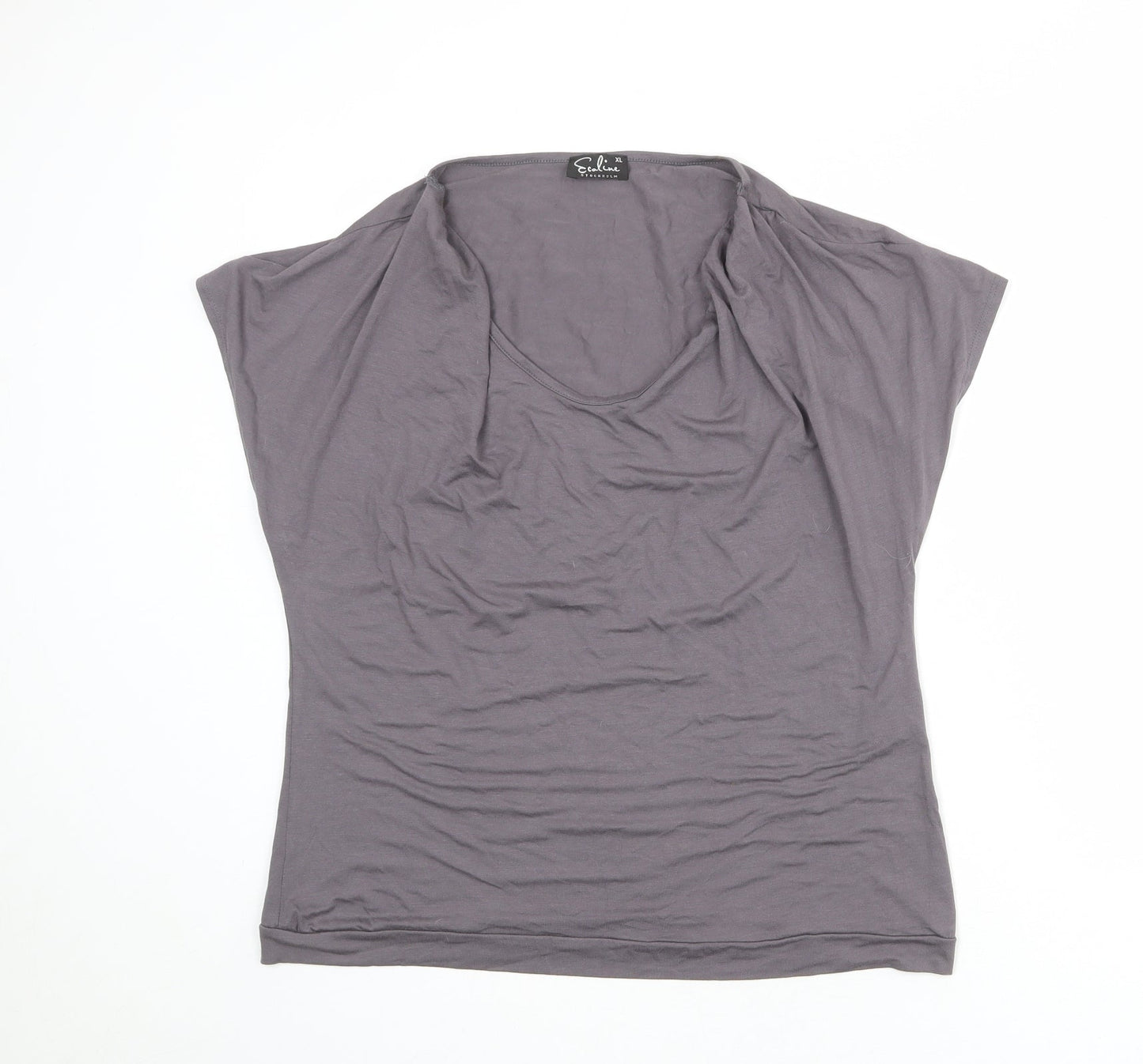 Ecaline Womens Grey Viscose Basic T-Shirt Size XL Cowl Neck