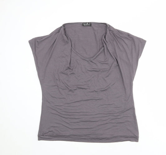 Ecaline Womens Grey Viscose Basic T-Shirt Size XL Cowl Neck