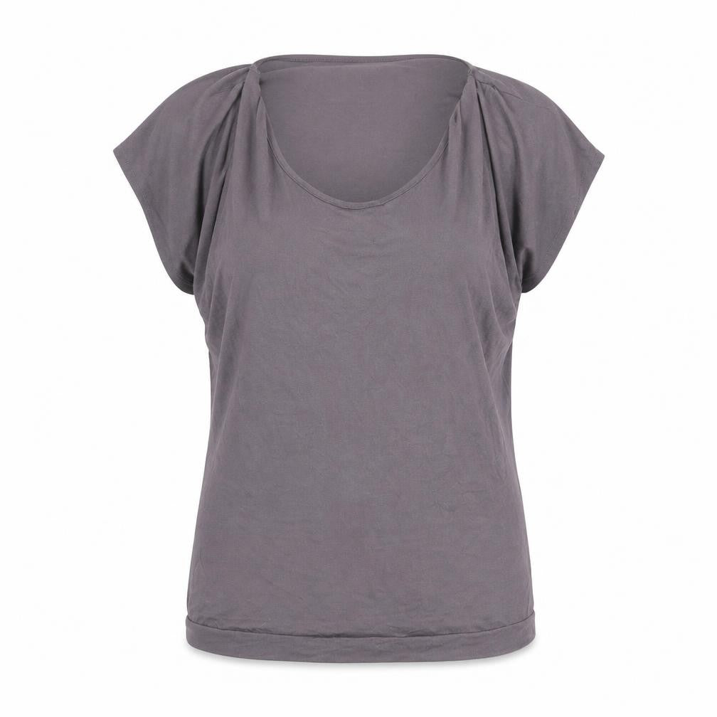 Ecaline Womens Grey Viscose Basic T-Shirt Size XL Cowl Neck