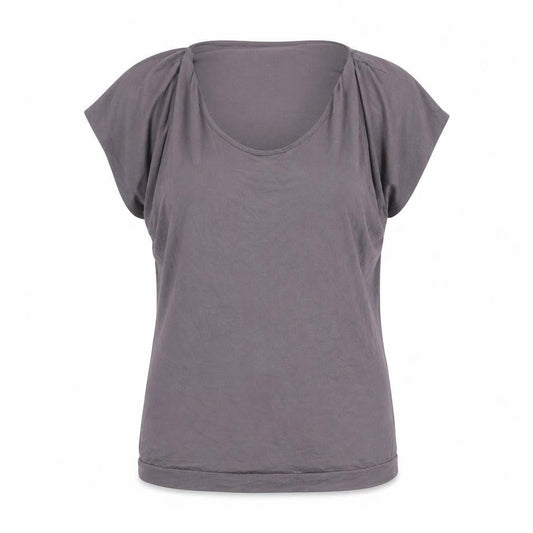 Ecaline Womens Grey Viscose Basic T-Shirt Size XL Cowl Neck