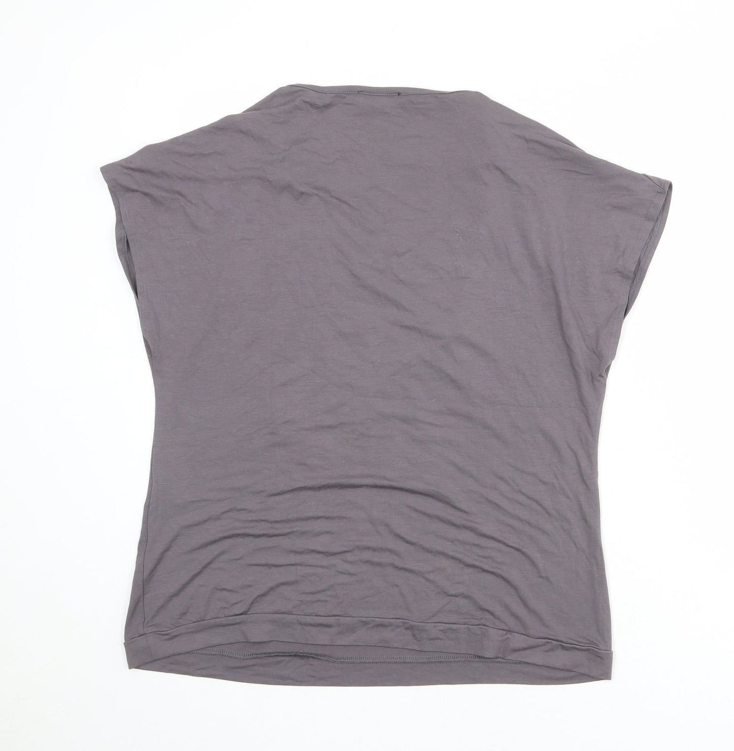 Ecaline Womens Grey Viscose Basic T-Shirt Size XL Cowl Neck