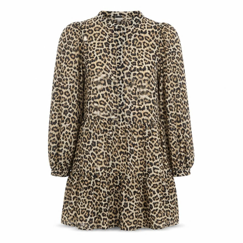 H&M Womens Multicoloured Animal Print Polyester A-Line Size S Round Neck Button - Leopard pattern