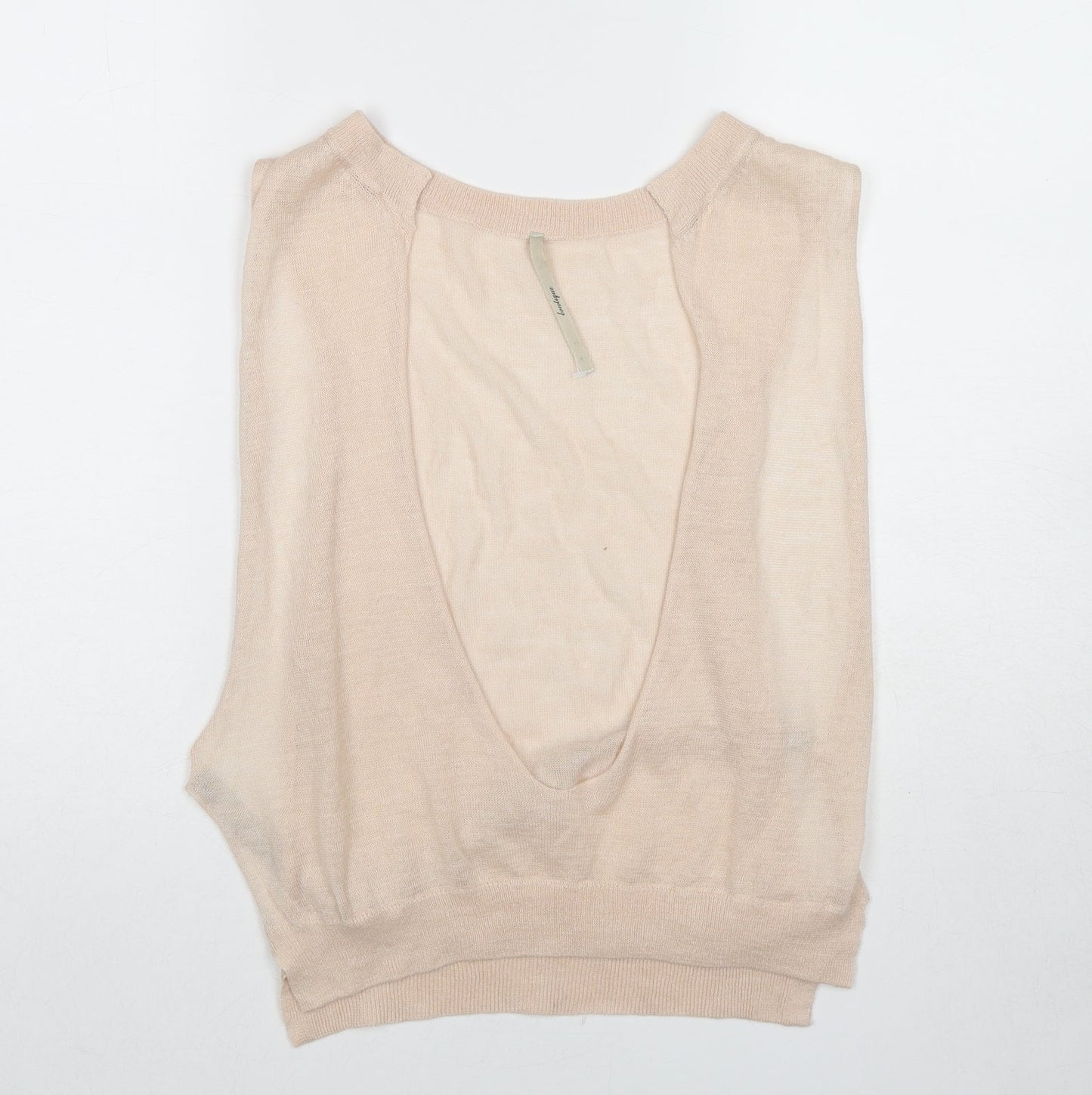 Boutique Womens Beige Ramie Basic Blouse Size 8 Scoop Neck