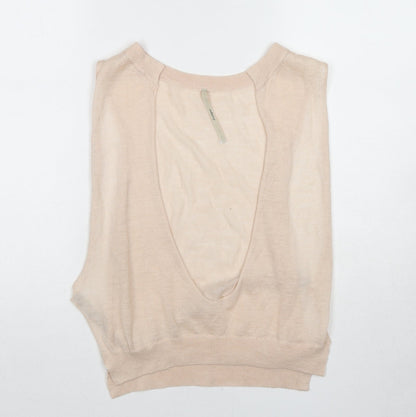 Boutique Womens Beige Ramie Basic Blouse Size 8 Scoop Neck