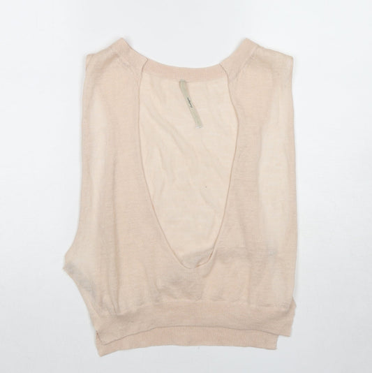 Boutique Womens Beige Ramie Basic Blouse Size 8 Scoop Neck