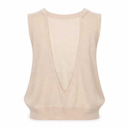 Boutique Womens Beige Ramie Basic Blouse Size 8 Scoop Neck