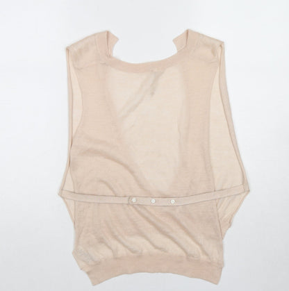 Boutique Womens Beige Ramie Basic Blouse Size 8 Scoop Neck