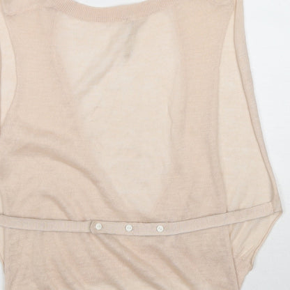 Boutique Womens Beige Ramie Basic Blouse Size 8 Scoop Neck