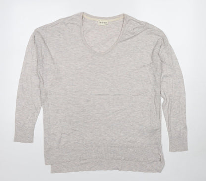 Marks & Spencer Womens Beige V-Neck Viscose Pullover Jumper Size 14