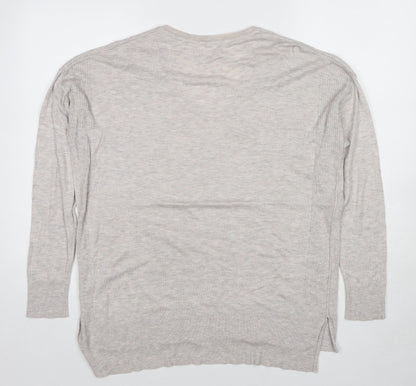 Marks & Spencer Womens Beige V-Neck Viscose Pullover Jumper Size 14
