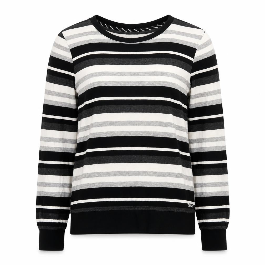 Marc New York Womens Black Round Neck Striped Viscose Pullover Jumper Size S