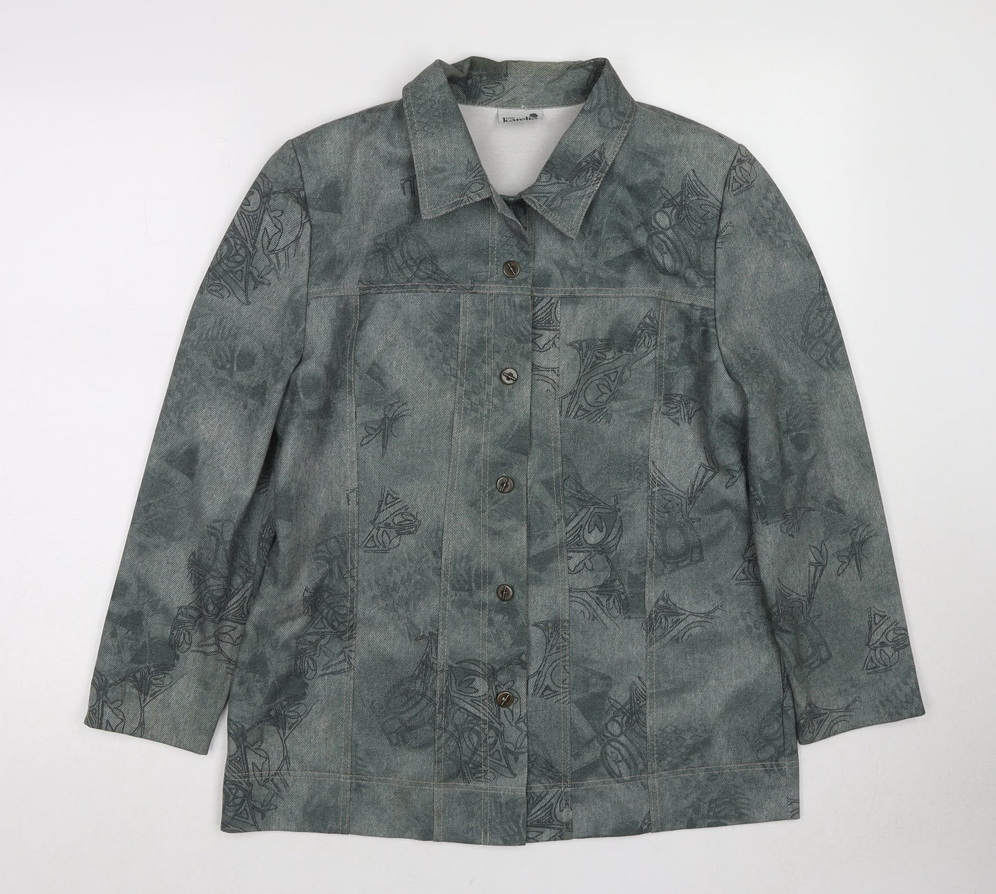 Finn Karelia Womens Green Geometric Jacket Size 12 Button