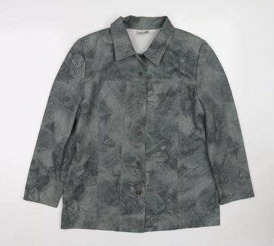 Finn Karelia Womens Green Geometric Jacket Size 12 Button