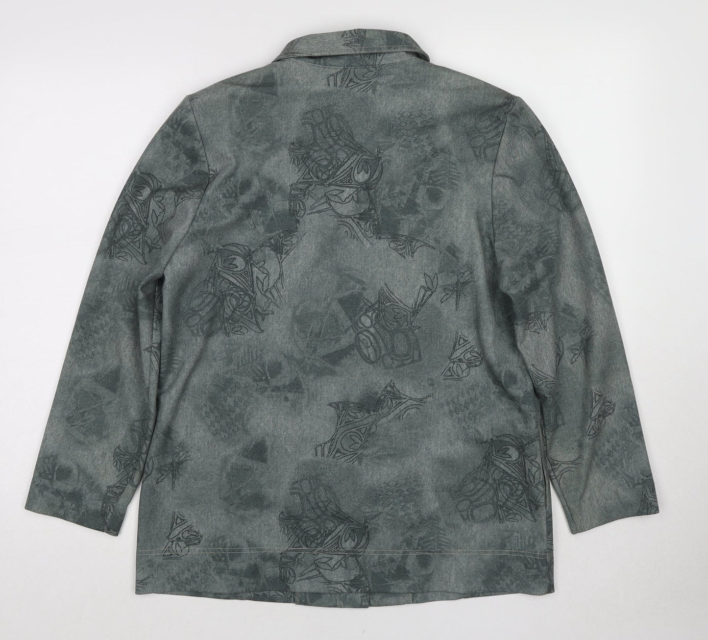 Finn Karelia Womens Green Geometric Jacket Size 12 Button