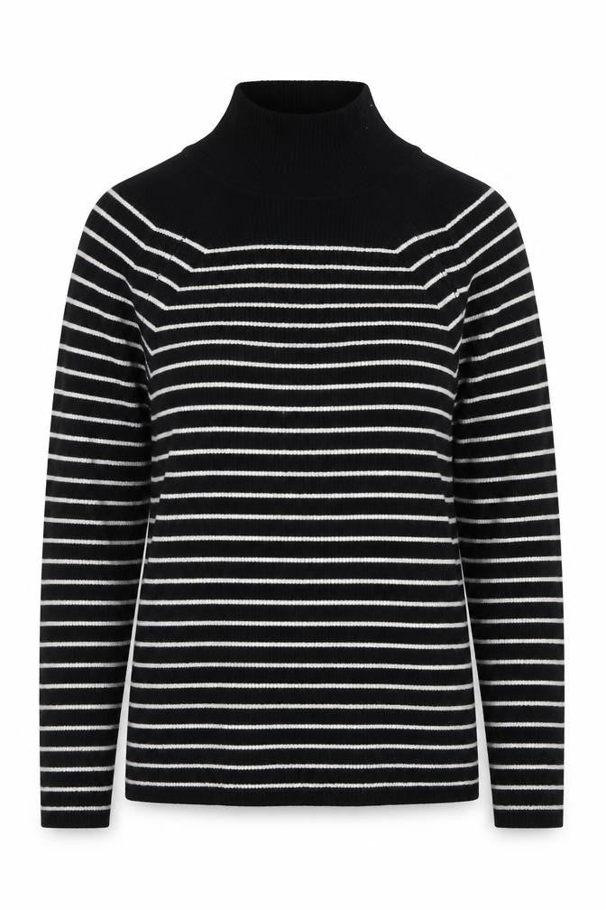 Marks & Spencer Womens Black Roll Neck Striped Viscose Pullover Jumper Size 8