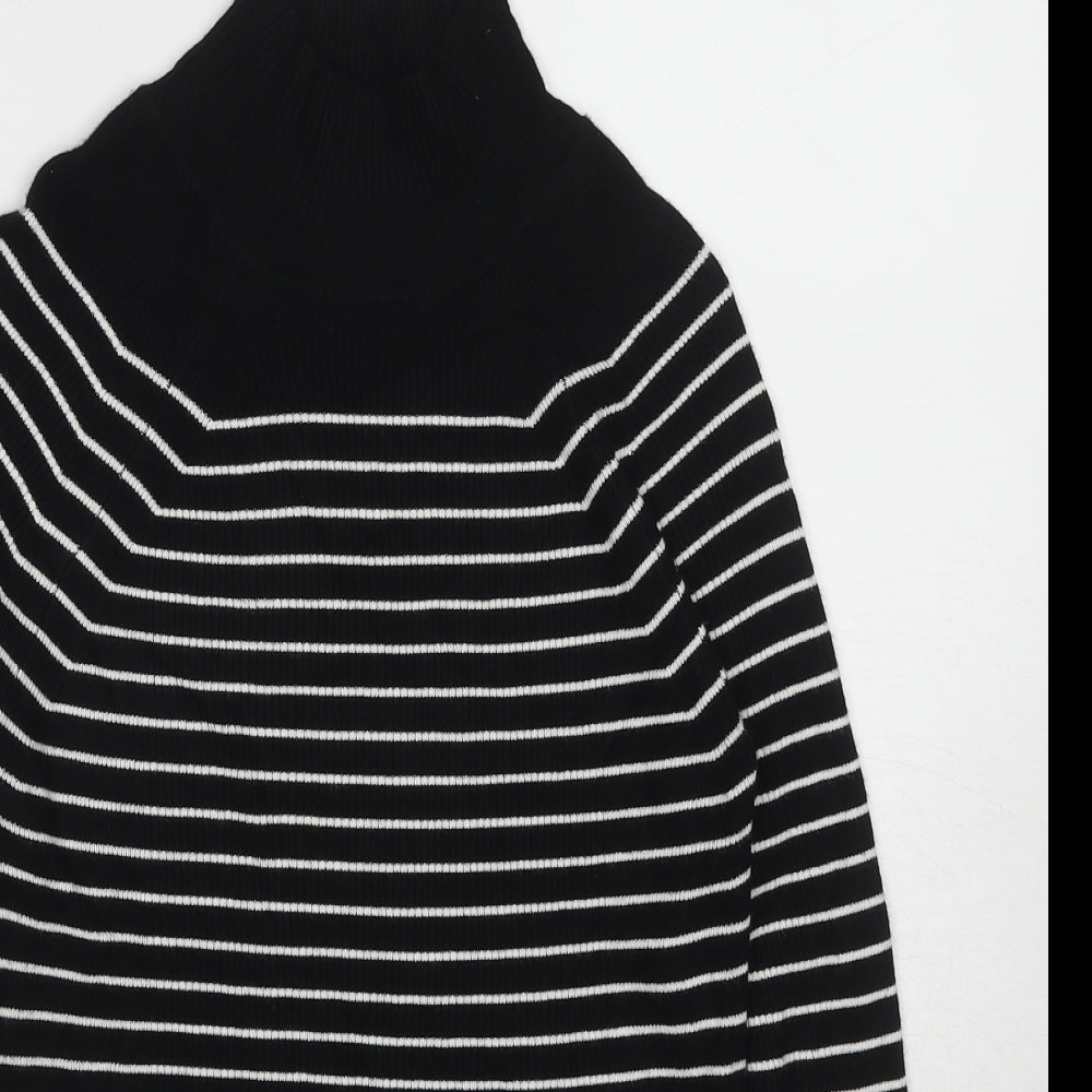 Marks and Spencer Womens Black Roll Neck Striped Viscose Pullover Jumper Size 8