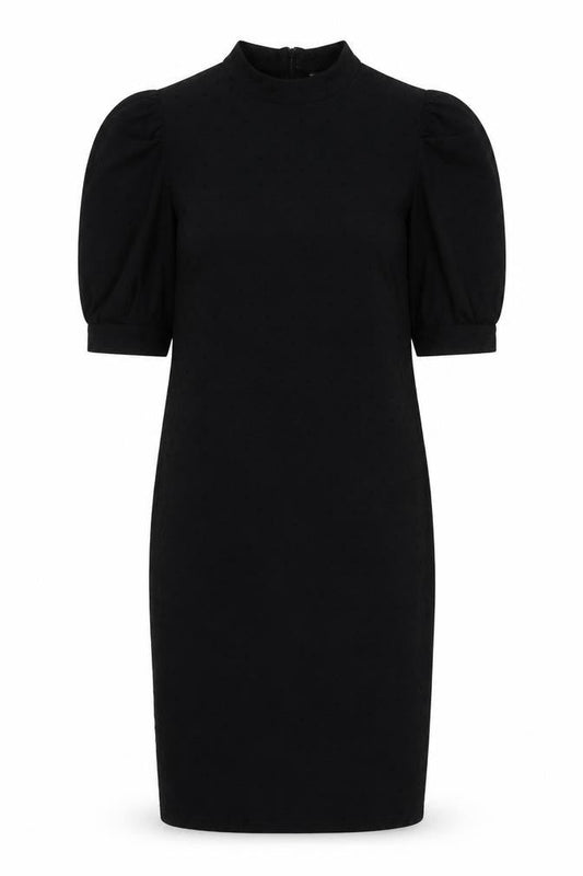 Dorothy Perkins Womens Black Polka Dot Cotton Pencil Dress Size 12 Mock Neck Zip - Puff Sleeve