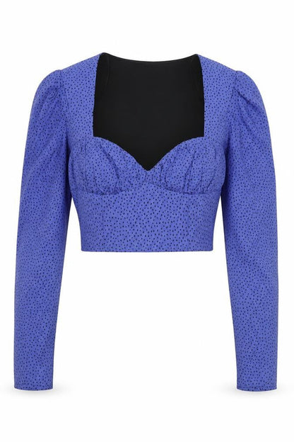 Zara Womens Blue Polka Dot Polyester Cropped Blouse Size S Sweetheart