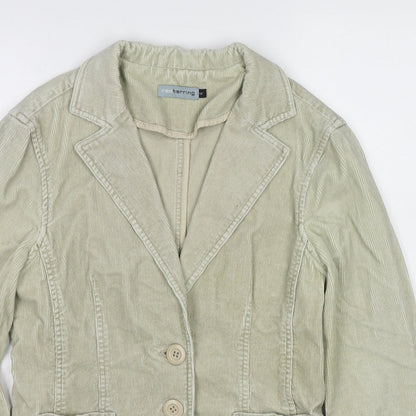 Close-up detail of Red Herring women’s beige jacket, size UK 12, button