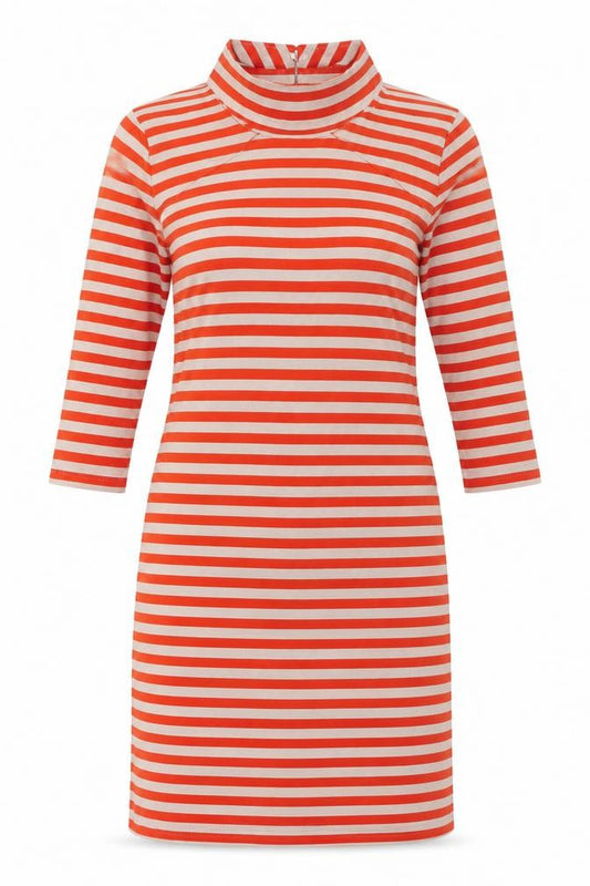 Huf&Dee Womens Red Striped Viscose T-Shirt Dress Size S High Neck Button