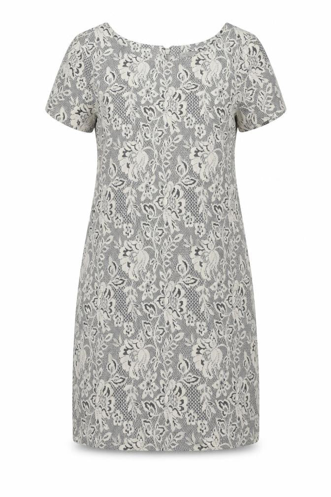 Pied A Terre Womens Grey Polyester Shift Size 10 Boat Neck Zip - Lace Overlay