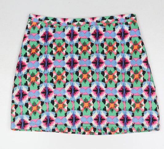 Fashion Union Womens Multicoloured Geometric Polyester A-Line Skirt Size 10 Zip