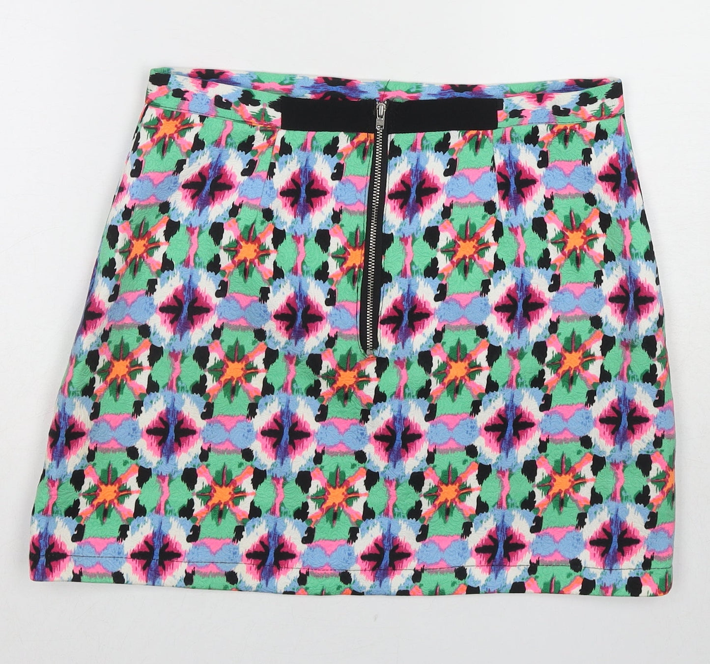 Fashion Union Womens Multicoloured Geometric Polyester A-Line Skirt Size 10 Zip