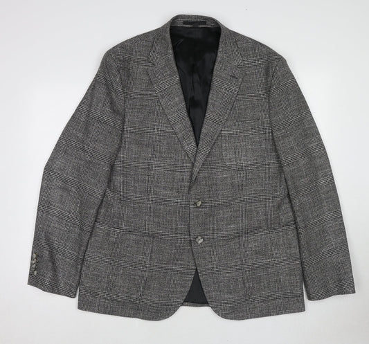 Marks and Spencer Mens Grey Plaid Polyacrylate Fibre Jacket Blazer Size 44 Regular