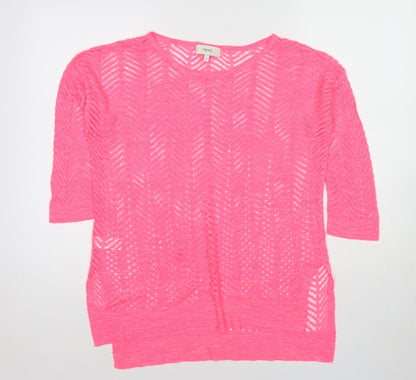 Next Womens Pink Round Neck Geometric Cotton Pullover Jumper Size 12