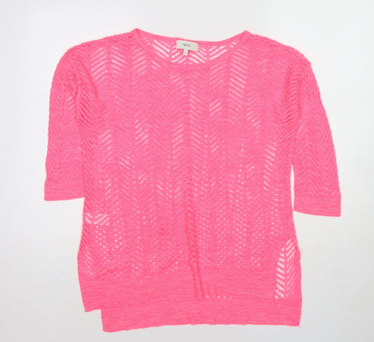 NEXT Womens Pink Round Neck Geometric Cotton Pullover Jumper Size 12