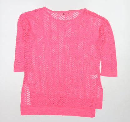 Next Womens Pink Round Neck Geometric Cotton Pullover Jumper Size 12