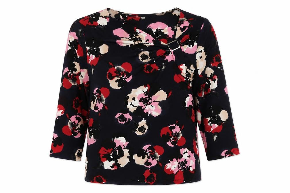 Country Casuals Womens Multicoloured Floral Polyester Basic Blouse Size L Round Neck