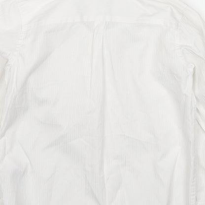Brand and care label for Autograph boys’ white polyester basic button-up, size 6-7, years collared button