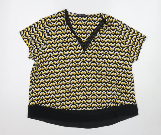 Marks and Spencer Womens Yellow Geometric Viscose Basic Blouse Size 18 V-Neck