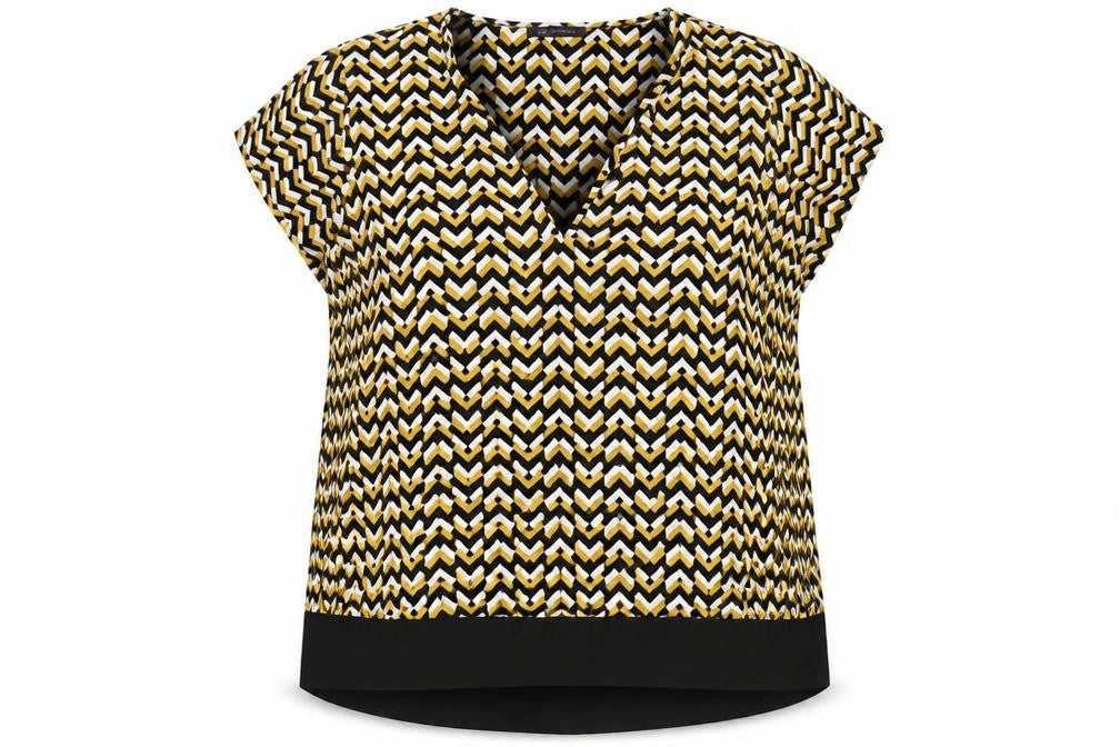 Marks & Spencer Womens Yellow Geometric Viscose Basic Blouse Size 18 V-Neck