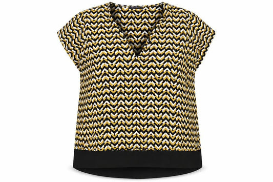 Marks & Spencer Womens Yellow Geometric Viscose Basic Blouse Size 18 V-Neck