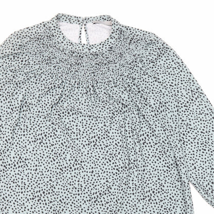 Oasis Womens Blue Animal Print Polyester A-Line Size M Round Neck Button - Cheetah pattern