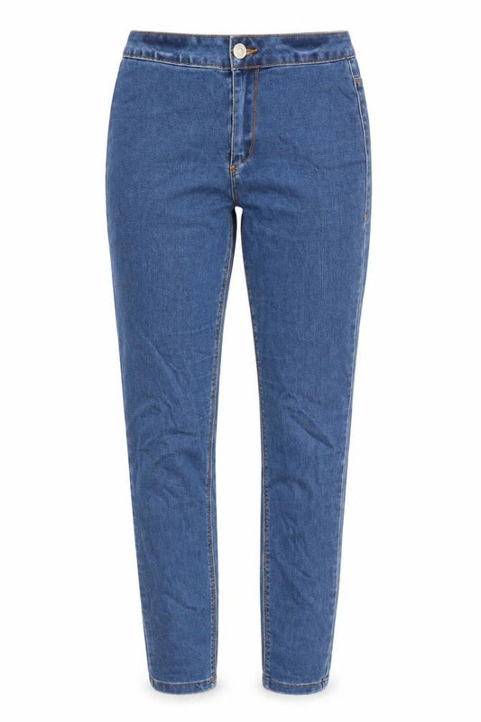 Front view of Missguided women’s blue cotton skinny jeans, size UK 8, 28-inch leg regular zip